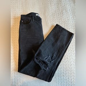Abercrombie Curve Love High Rise Denim Jeans Long Distressed Black